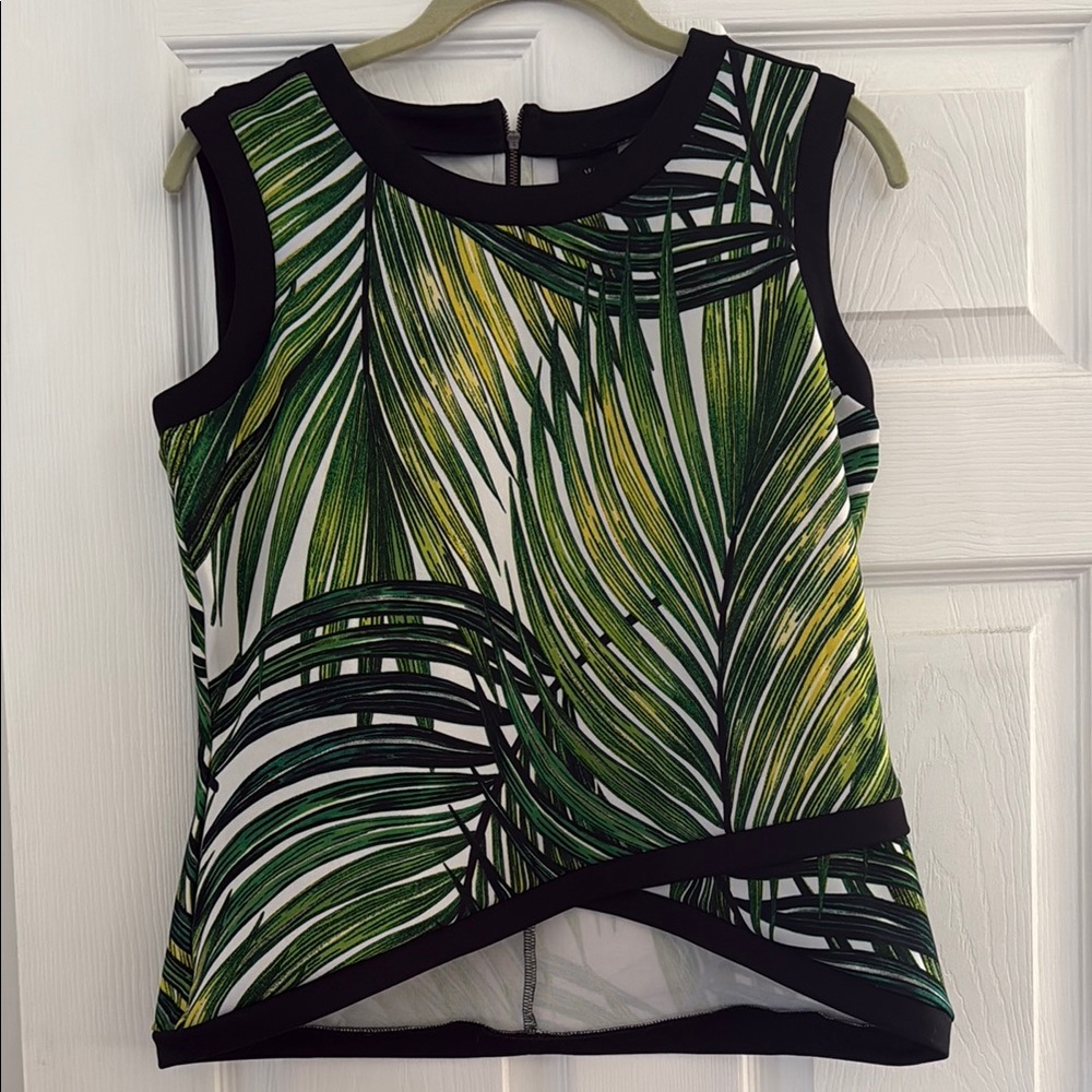 Tropical Leaf Print Sleeveless Top